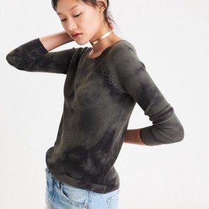 American Eagle Green/Black Tie Dye Braided Rib Sweater
